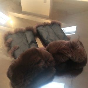 Fur and Leather Fingerless Gloves
